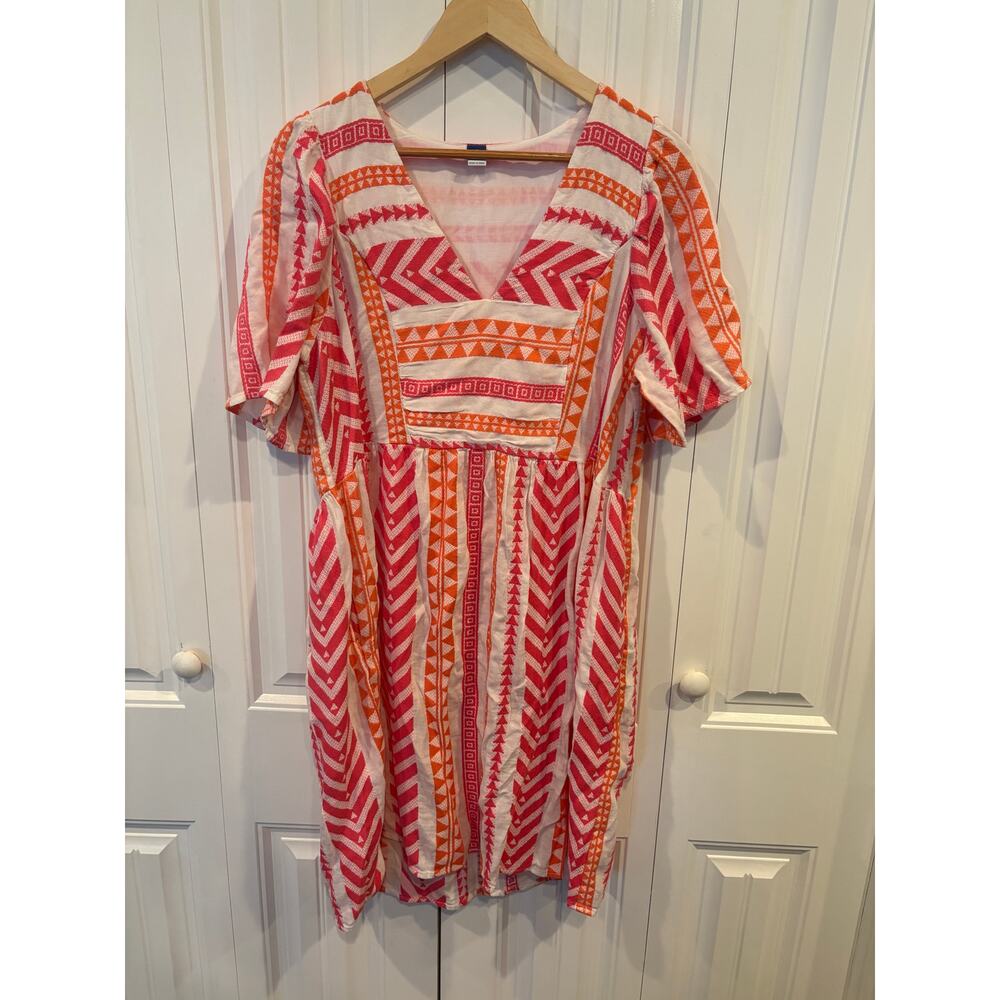 Old Navy‎ Pink And Orange Embroidered Boho Dress Size Medium Tall